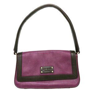 Kate Spade Purple Brown Magnetic Flap Leather Shoulder Slim Handbag Purse Bag